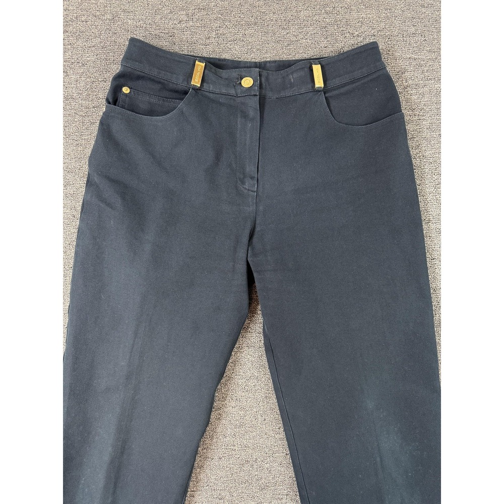 St‎ John Sport Pants Womens 6 Black Stretch Straight Leg Gold Hardware Twill